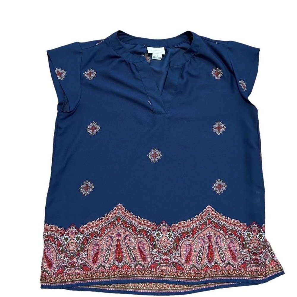 Liz Claiborne Blue Paisley layer office staple tunic‎ top Office Career Mature